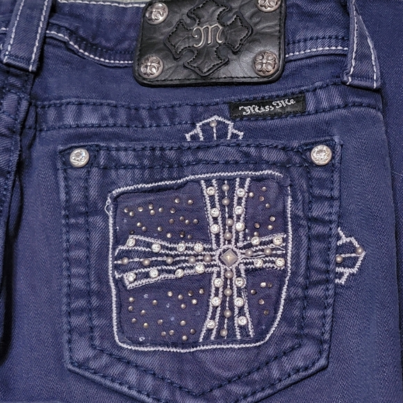 Miss Me Boot Cut Cross Embellished Bling Dark Wash Denim Jeans Womens Size 27 - Picture 8 of 13